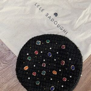 Lele Sadoughi Black Jewel-Embellished Beret